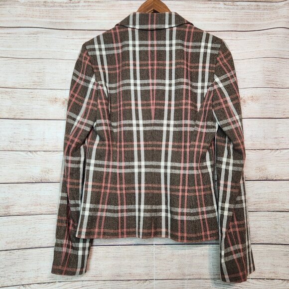 Hugo Boss Women’s Plaid Wool Blend Blazer Pockets Size US 4 Brown Gray - Picture 10 of 13
